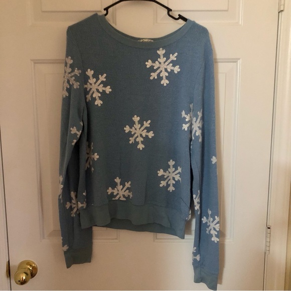 Wildfox Blue and White Snowflake Print BBJ Big Baggy Jumper Size S - Picture 4 of 5